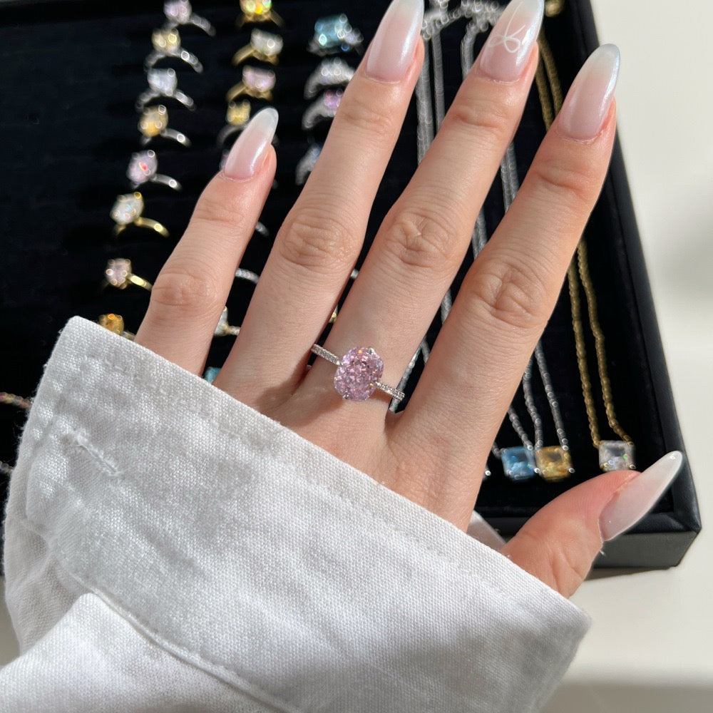 Coco zircon Engagement Ring Plated Gold Sterling Silver Round Brilliant 3ct Brithday Stone Pink