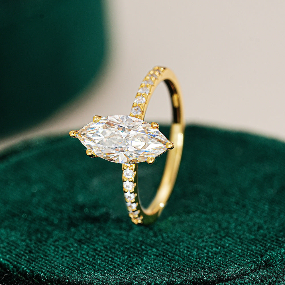 2 Carat Marquise Cut Moissanite Ring for Mom, GRA Certified Gift