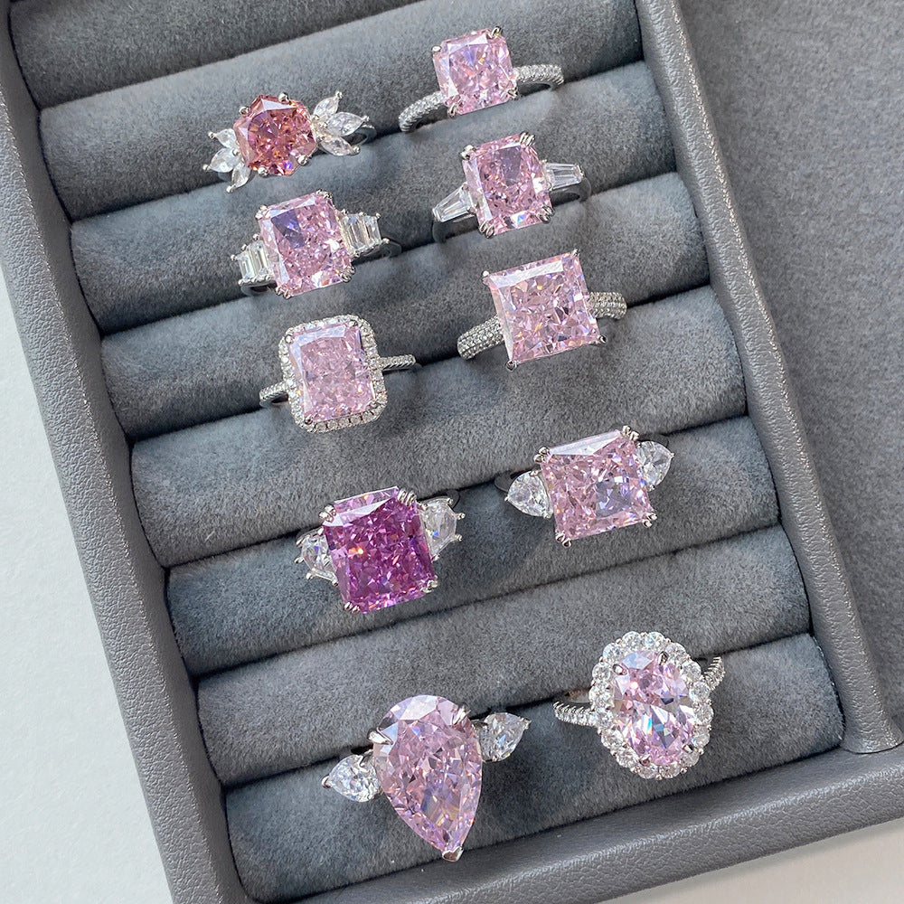 Coco zircon Engagement Pink Ring Plated Sterling Silver Cushion Cut 5ct