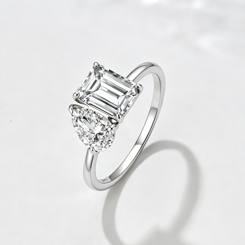 3 Carat Octagon & Pear Cut Moissanite Ring for Women, GRA Certified, 925 Sterling Silver