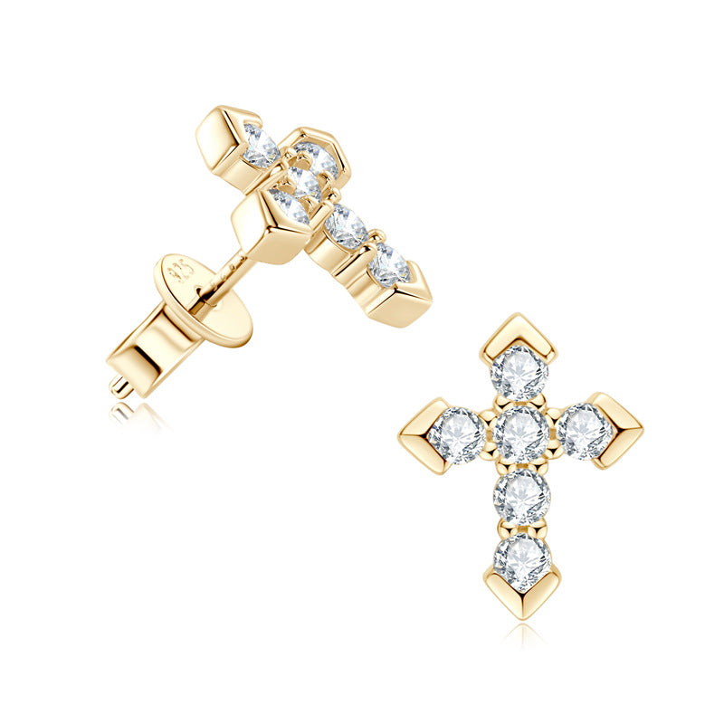 Custom GRA Moissanite Earring certificate Cross Plated Gold Sterling Silver Dropping Hoop D VVS1 3EX
