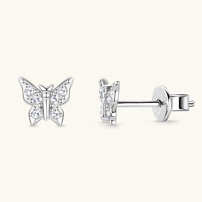 Custom GRA Moissanite Earring certificate butterfly Plated Gold Sterling Silver Stud D VVS1 3EX
