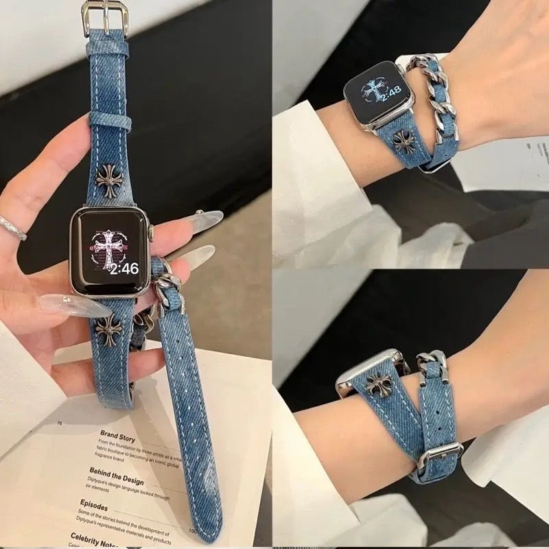 Sport Apple Watch Band fabric Cross Black Blue Punk Gothic Y2K Iwatch Band