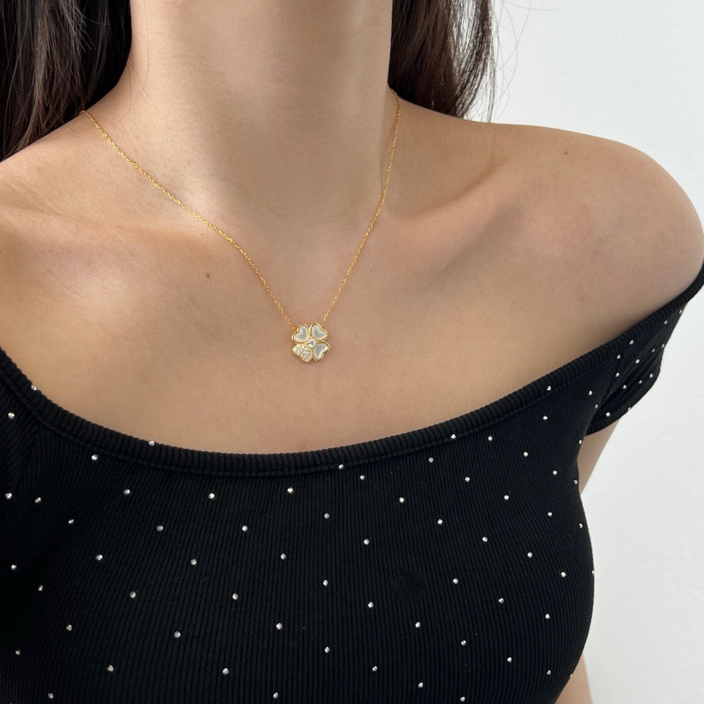 coco 18K Plated Gold zircon Necklace Lucky For Women Daily Wear Waterproof AlhambraFour-leaf clover