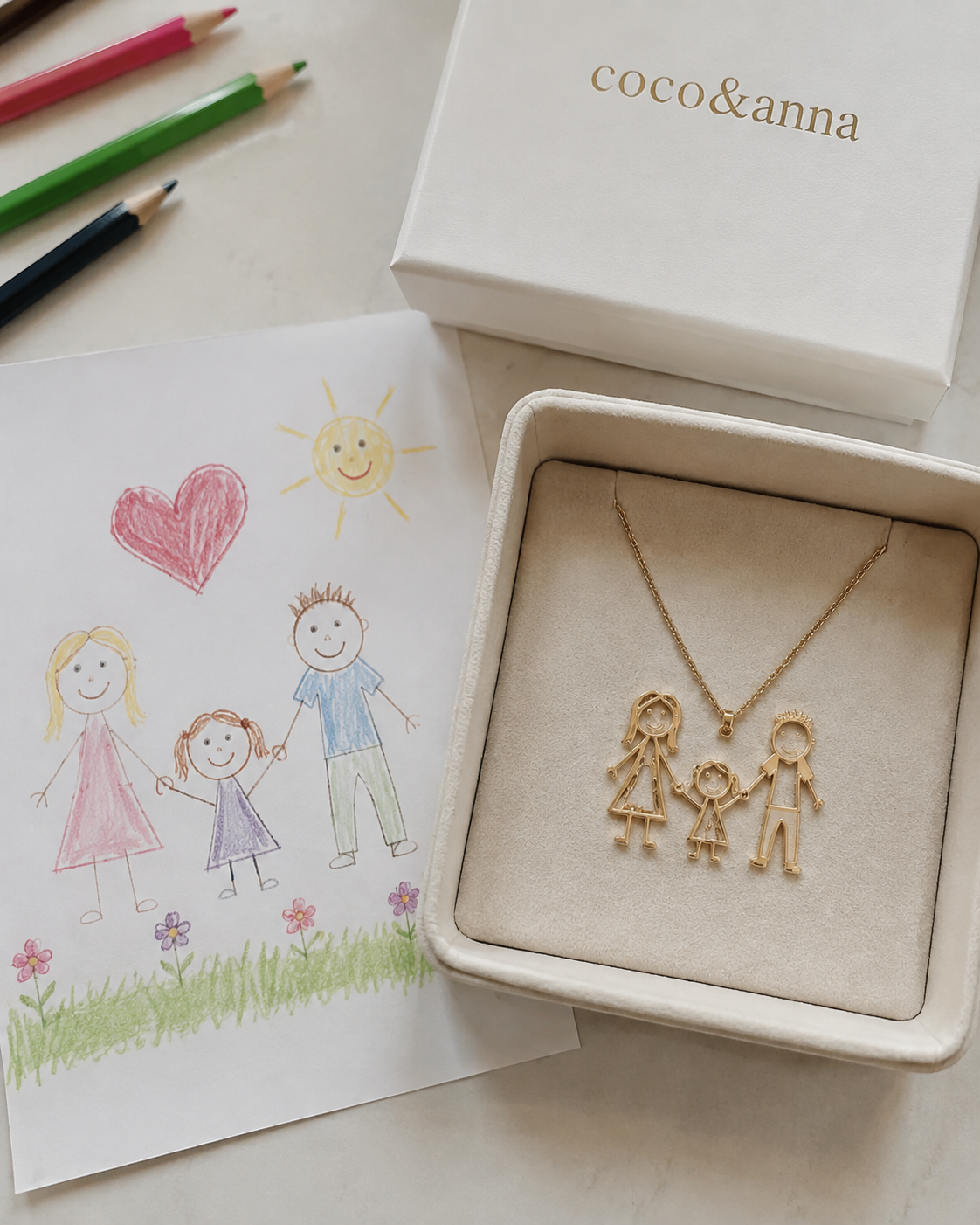 Kids Artwork Necklace for Mom | Personalized Child Drawing Pendant Keepsake | Custom Mother Gift Jewelry in 18K Gold, S925 Silver & Solid Gold