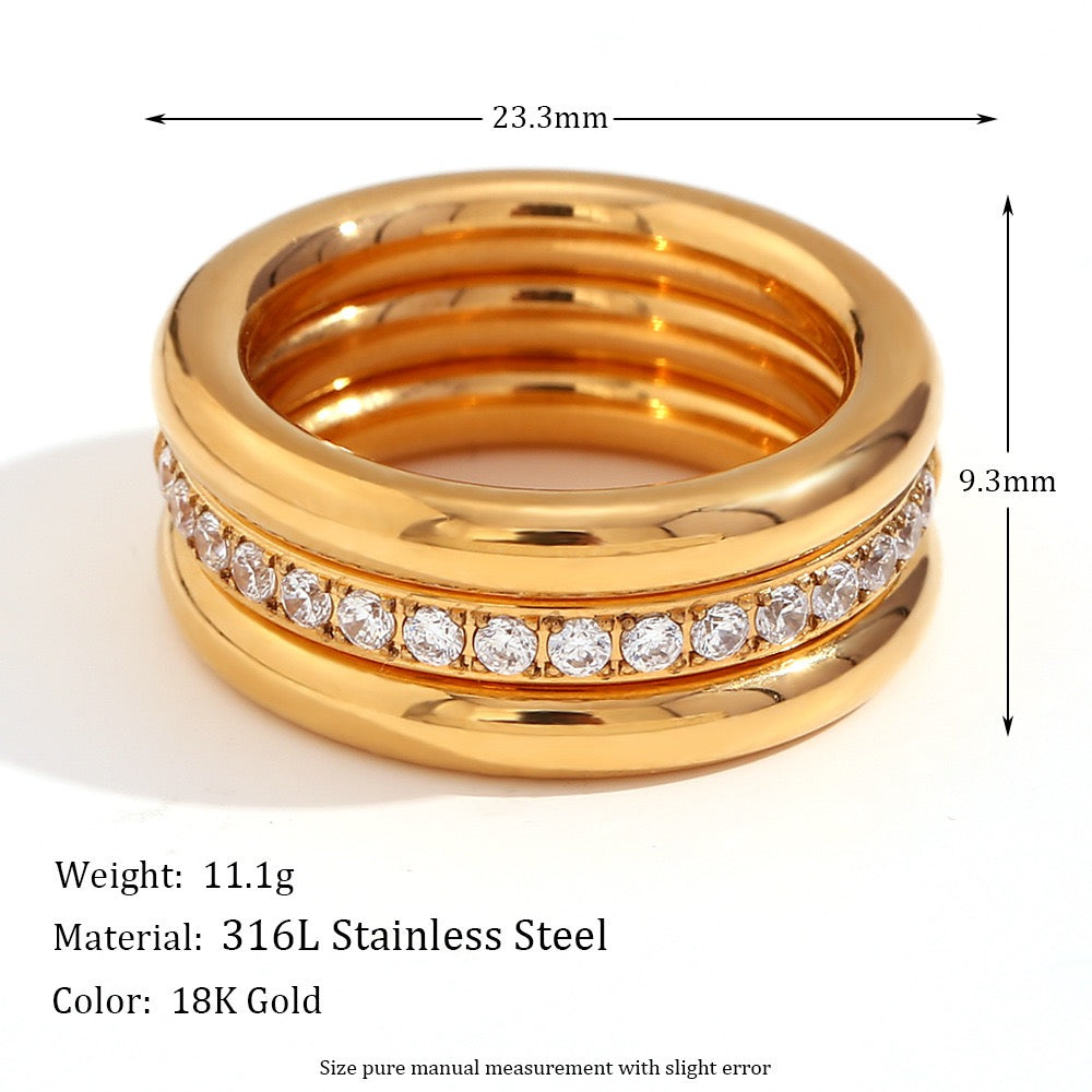 18K Gold-Tone Zircon Stacking Rings Set for Mom – 3-Piece Stainless Steel Ring Set
