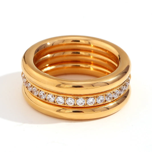 18K Gold-Tone Zircon Stacking Rings Set for Mom – 3-Piece Stainless Steel Ring Set
