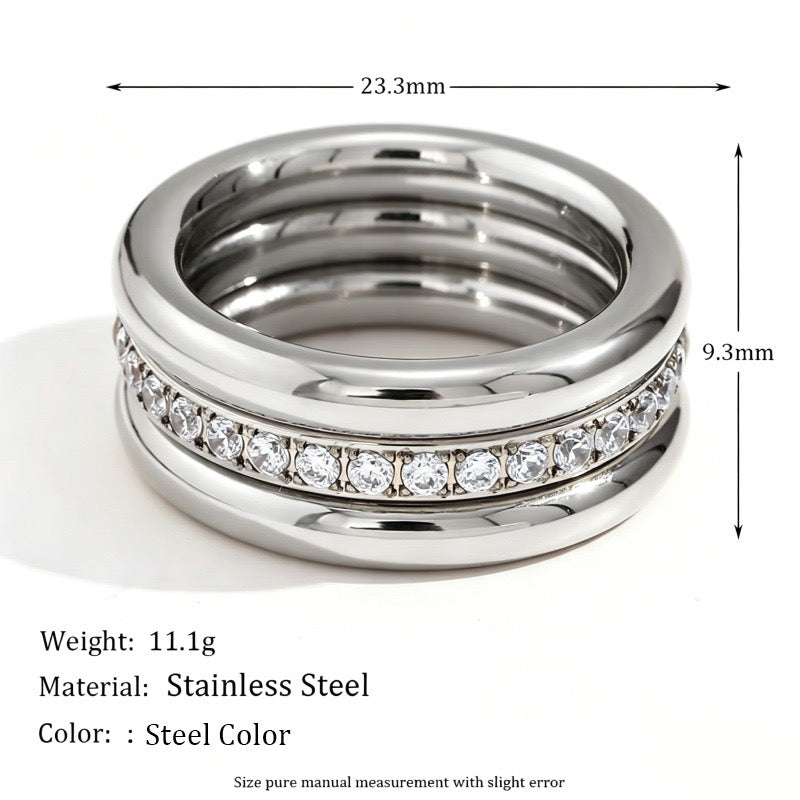 18K Gold-Tone Zircon Stacking Rings Set for Mom – 3-Piece Stainless Steel Ring Set