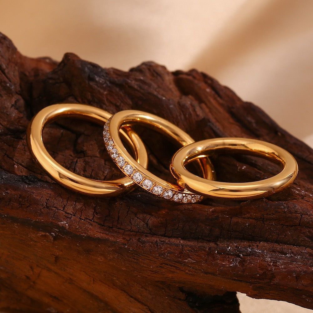 18K Gold-Tone Zircon Stacking Rings Set for Mom – 3-Piece Stainless Steel Ring Set
