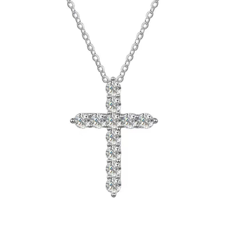 D Color Moissanite Cross Necklace for Mom, 925 Silver, 18K Gold Plated