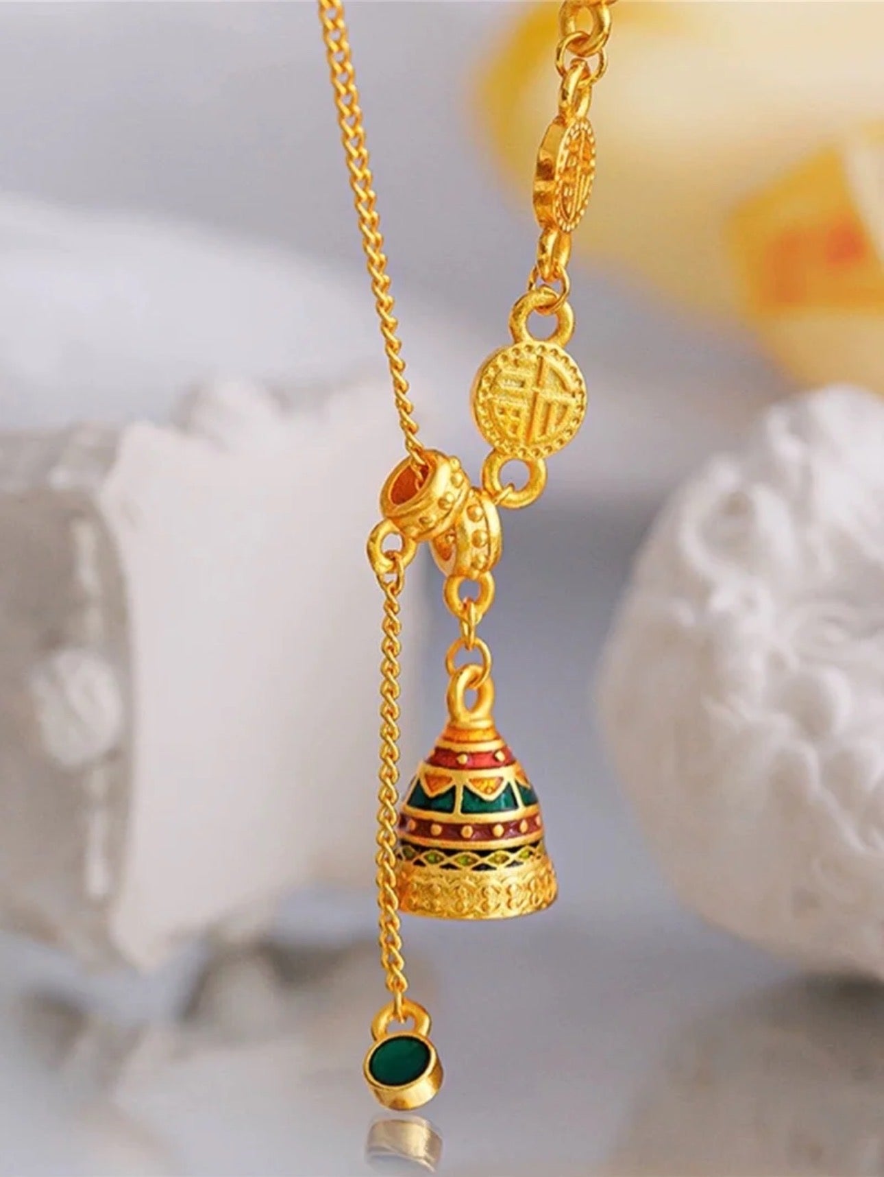 coco 18K Plated Gold Lucky Trevi Tower Necklace Lucky For Women Daily Wear Waterproof