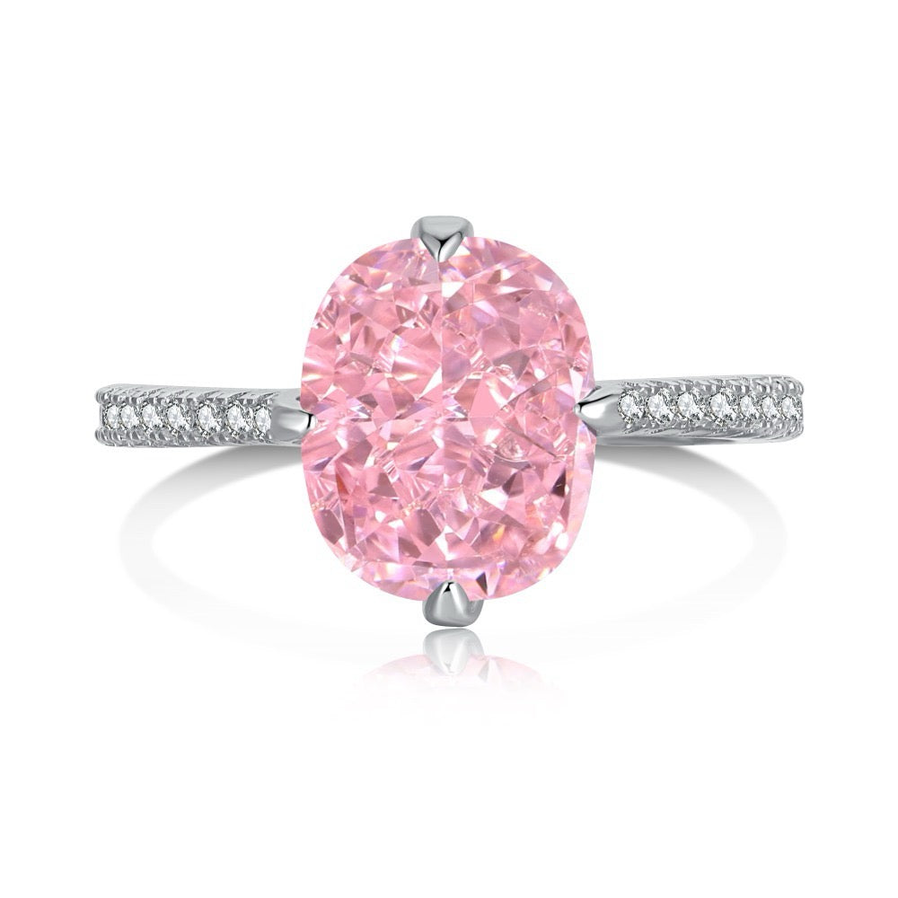 Coco zircon Engagement Ring Plated Gold Sterling Silver Round Brilliant  3ct Brithday Stone Pink