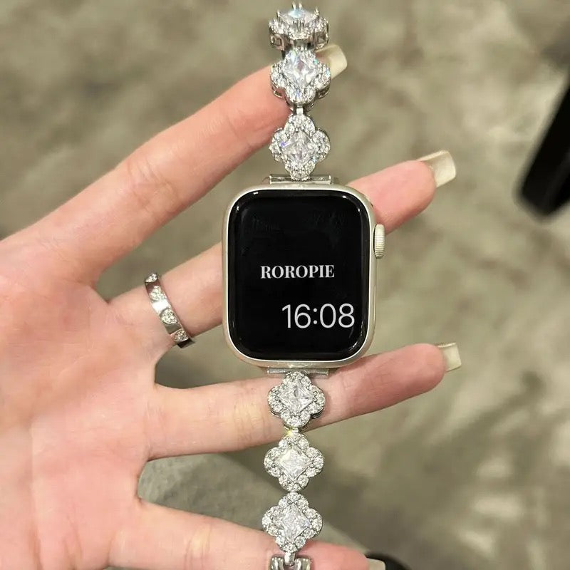 Luxury Apple Watch Band Case Lucky Alhambra Palace Color White Zircon copper Crystal Diamond-like Y2K Iwatch Band