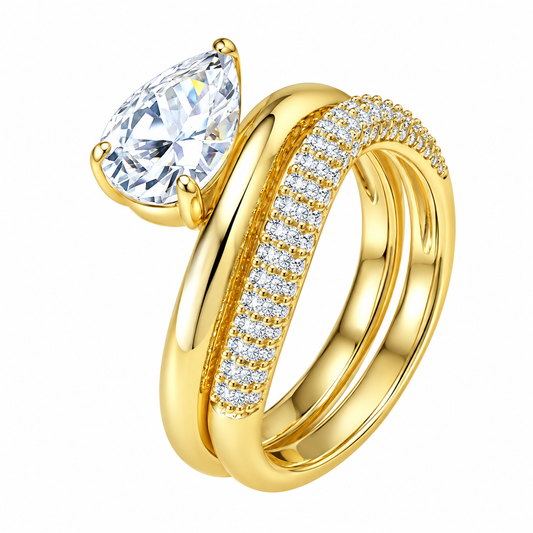S925 Sterling Silver Pear-Shaped Zircon Ring Set for Mom