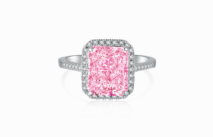 Coco zircon Engagement Pink Ring Plated Sterling Silver Cushion Cut