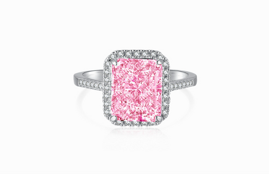 Coco zircon Engagement Pink Ring Plated Sterling Silver Cushion Cut