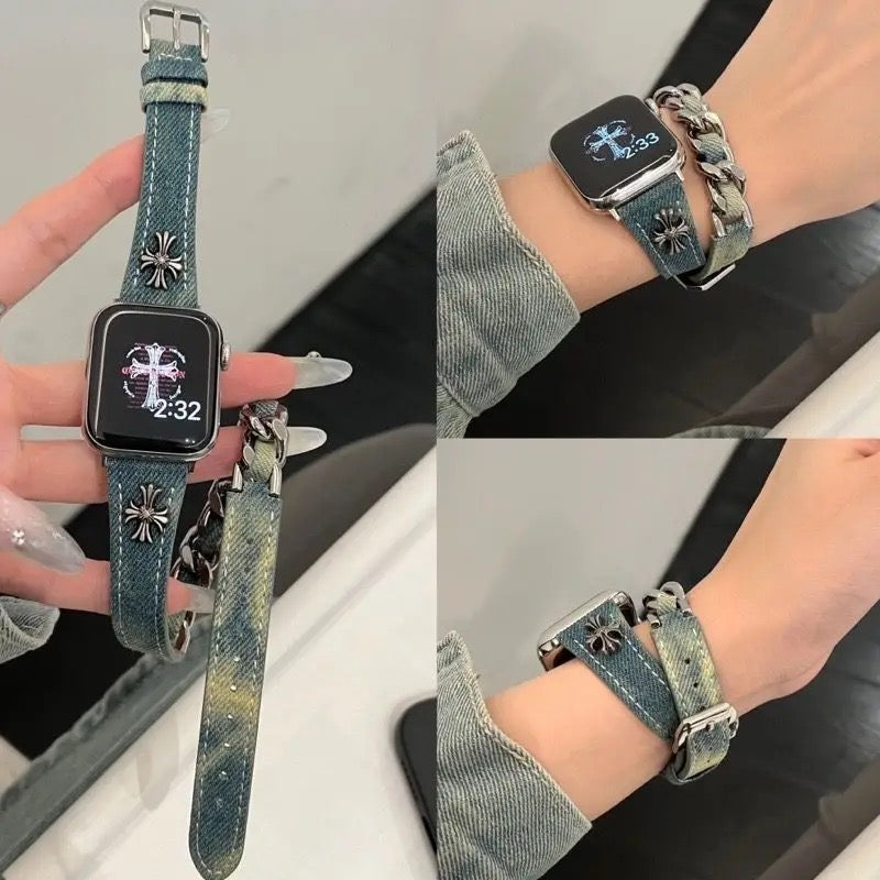 Sport Apple Watch Band fabric Cross Black Blue Punk Gothic Y2K Iwatch Band