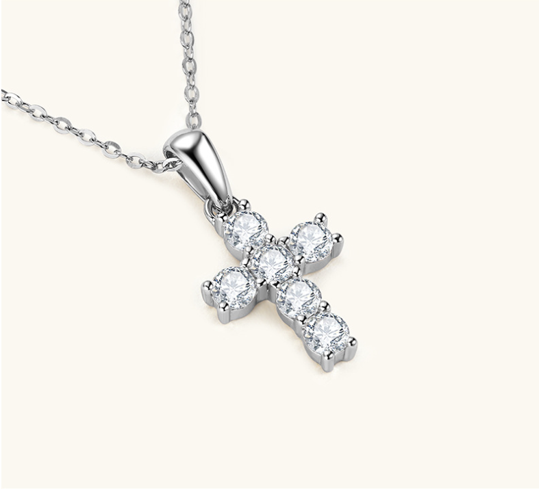 Custom GRA Moissanite Lab-Diamond Cross Hearts Chrome Necklace Plated Gold 925 Silver For Women Cushion Cut Daily Wear