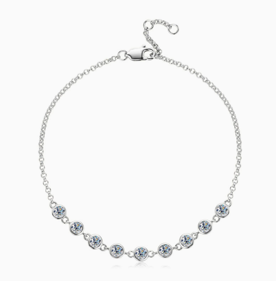 Personalized Moissanite Bracelet for Her, 925 Sterling Silver 3mm D VVS1 3EX, Custom Engravable & Adjustable Chain