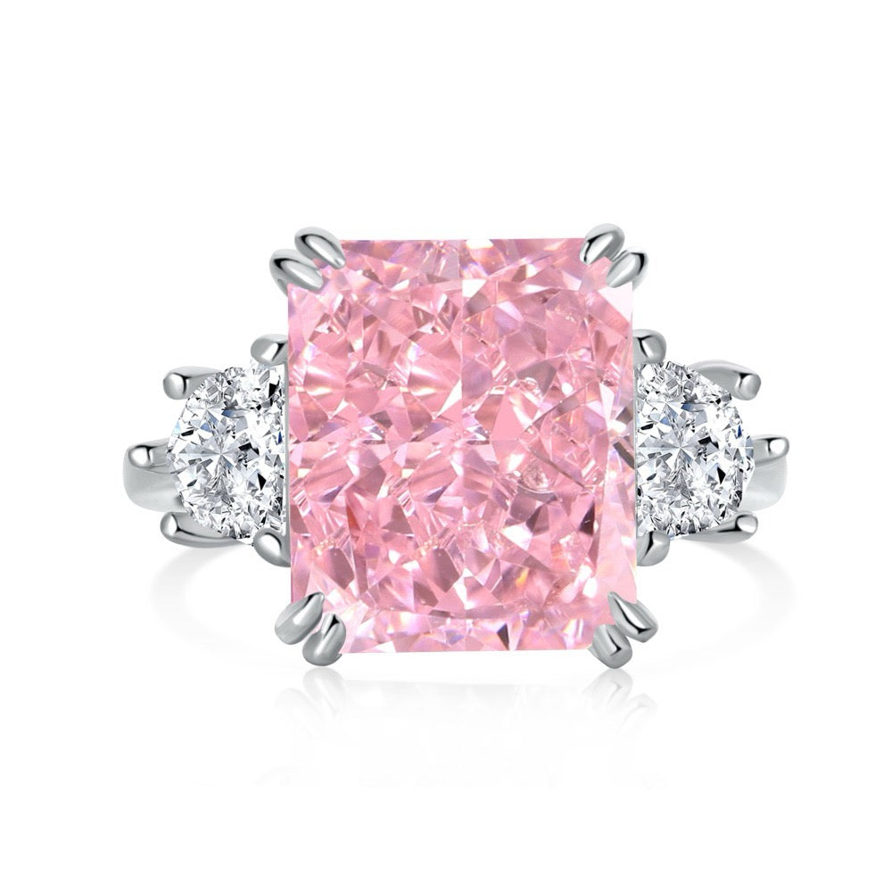 Coco zircon Engagement Ring Plated Gold Sterling Silver Emerald Cut 6ct Brithday Stone Pink