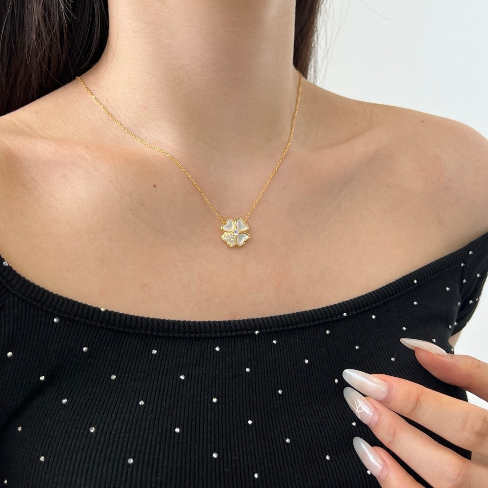 coco 18K Plated Gold zircon Necklace Lucky For Women Daily Wear Waterproof AlhambraFour-leaf clover