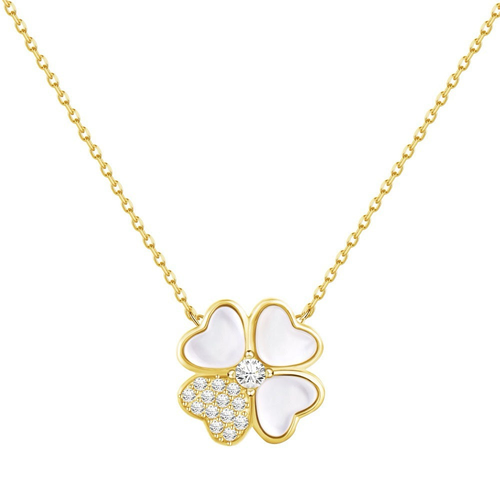 coco 18K Plated Gold zircon Necklace Lucky For Women Daily Wear Waterproof AlhambraFour-leaf clover