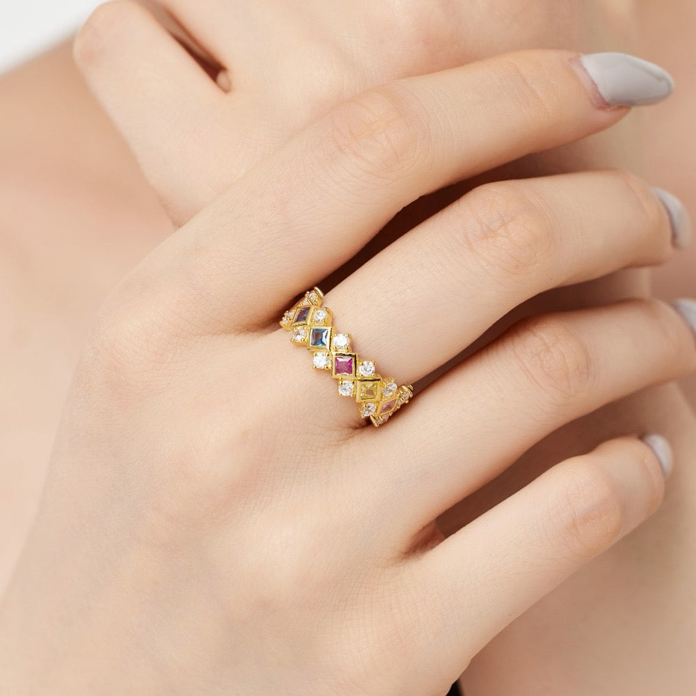 Coco zircon 18K Engagement Wedding Ring Plated Gold Sterling Silver Lucky Rings Brithday Stone