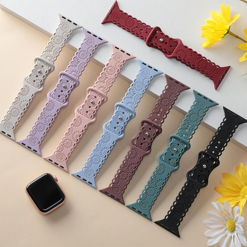 Sunflower Apple Watch Band Silicone Flora Black Blue Pink Red White Punk Gothic Y2K Iwatch Band Daily Wear Brithday Gift