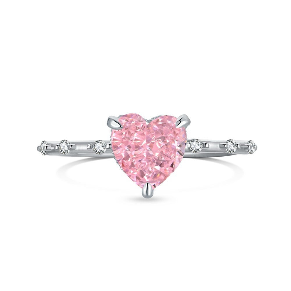 Coco zircon Engagement Ring Plated Gold Sterling Silver Heart Shape 2ct Brithday Stone Pink