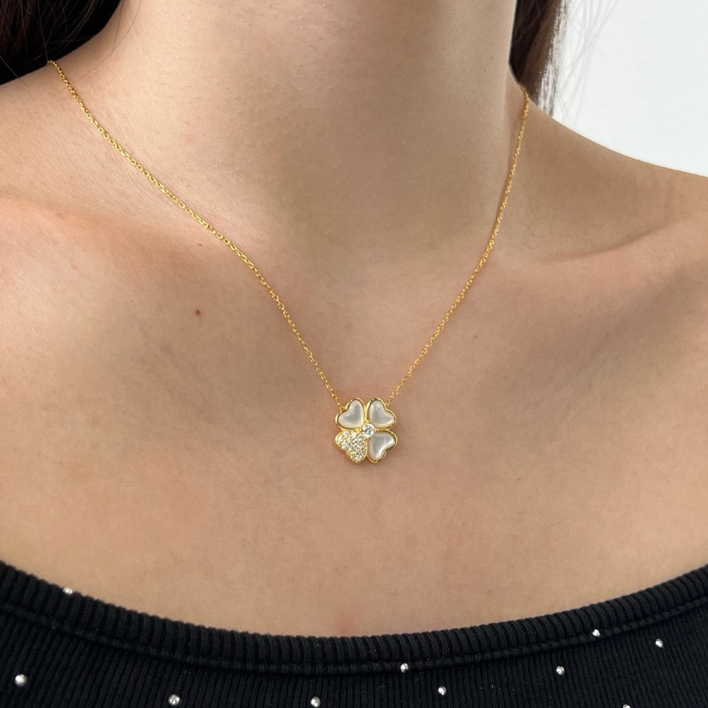 coco 18K Plated Gold zircon Necklace Lucky For Women Daily Wear Waterproof AlhambraFour-leaf clover