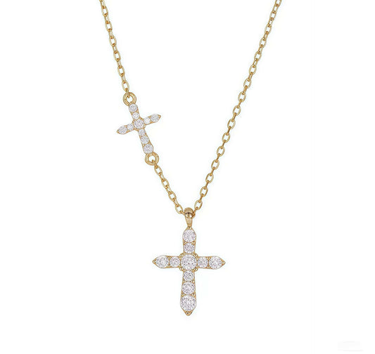 Gemini Cross Necklace for Mom, 925 Sterling Silver, 18K Gold Plated