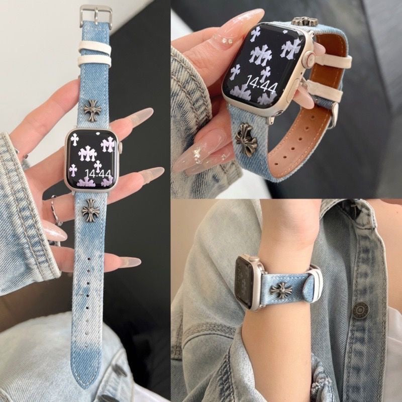 Sport Apple Watch Band fabric Cross Black Blue Punk Gothic Y2K Iwatch Band