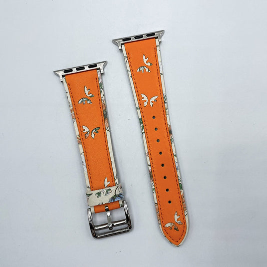 Summer Apple Watch Band Leather Orange Butterfly Y2K Iwatch Band Daily Wear Brithday Gift