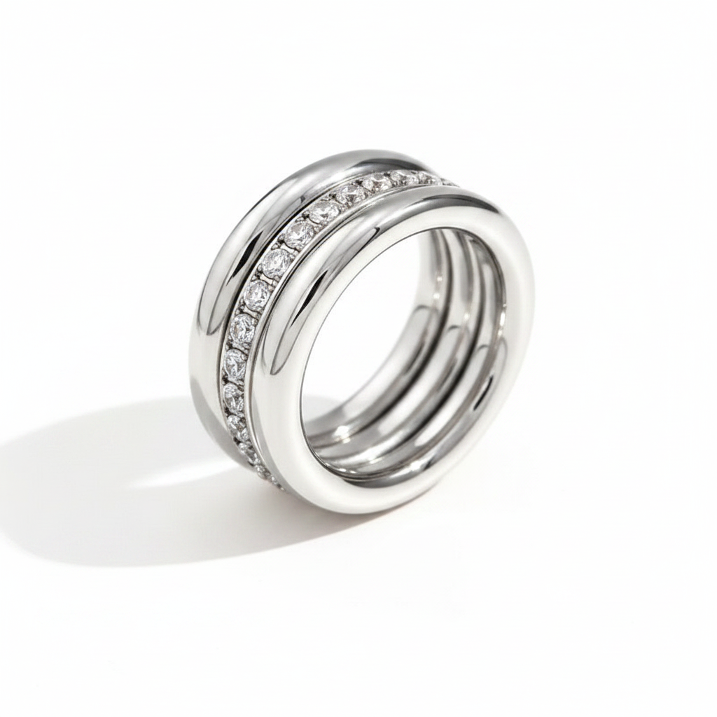 18K Gold-Tone Zircon Stacking Rings Set for Mom – 3-Piece Stainless Steel Ring Set