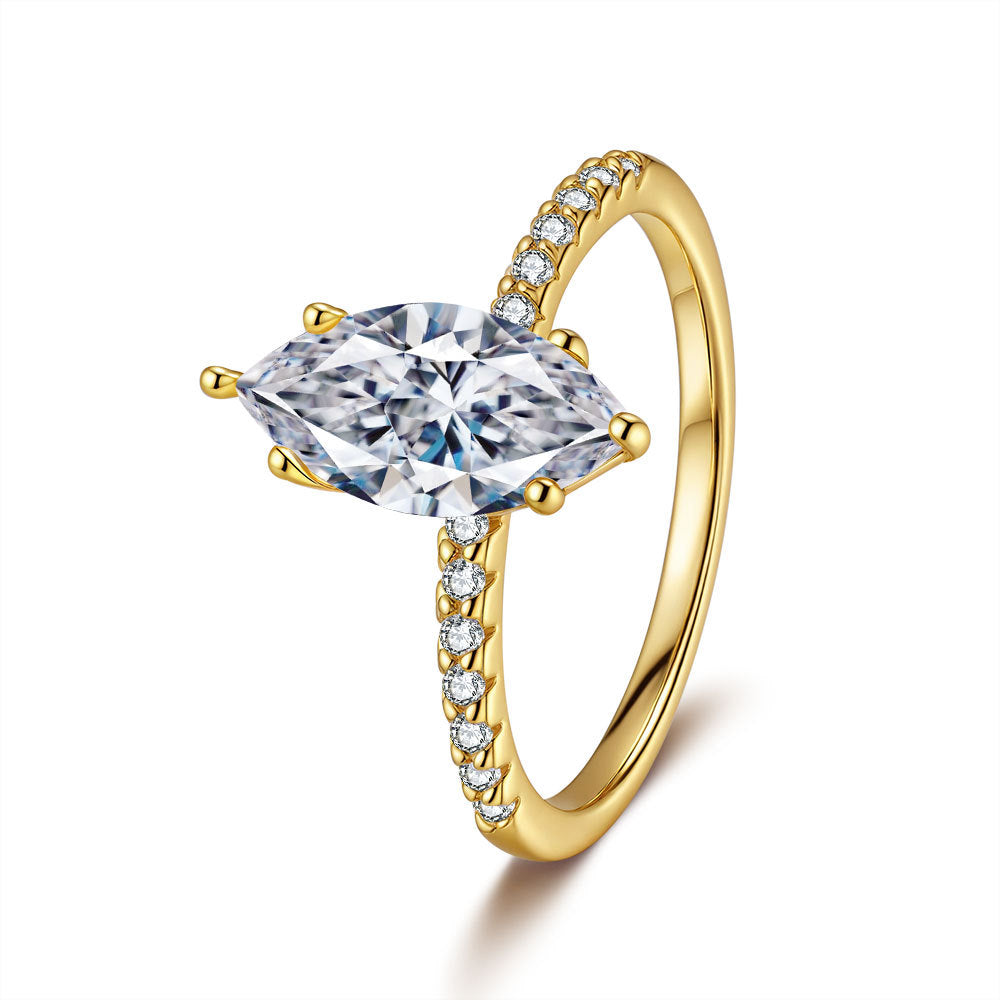 2 Carat Marquise Cut Moissanite Ring for Mom, GRA Certified Gift