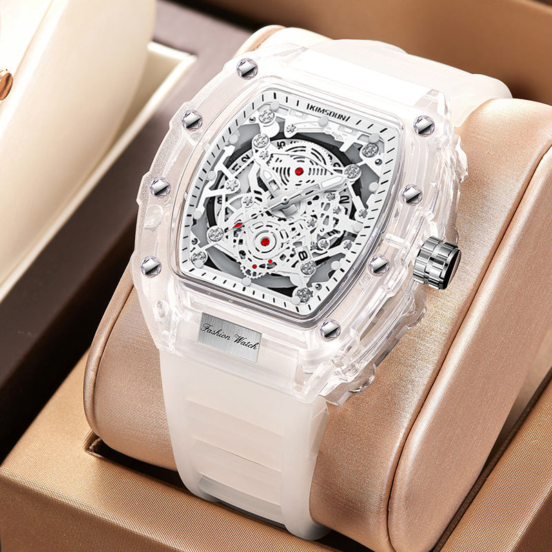 Luxury Sport Watches Waterproof Automatic Mechanical Wristwatch Y2K White Clear Diamond-look like