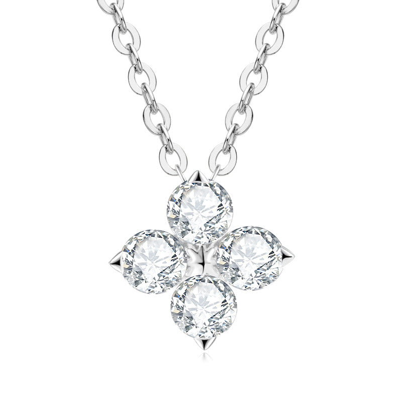 Custom GRA Moissanite Lab-Diamond Alhambra Necklace Plated Gold 925 Silver For Women Cushion Cut Daily Wear