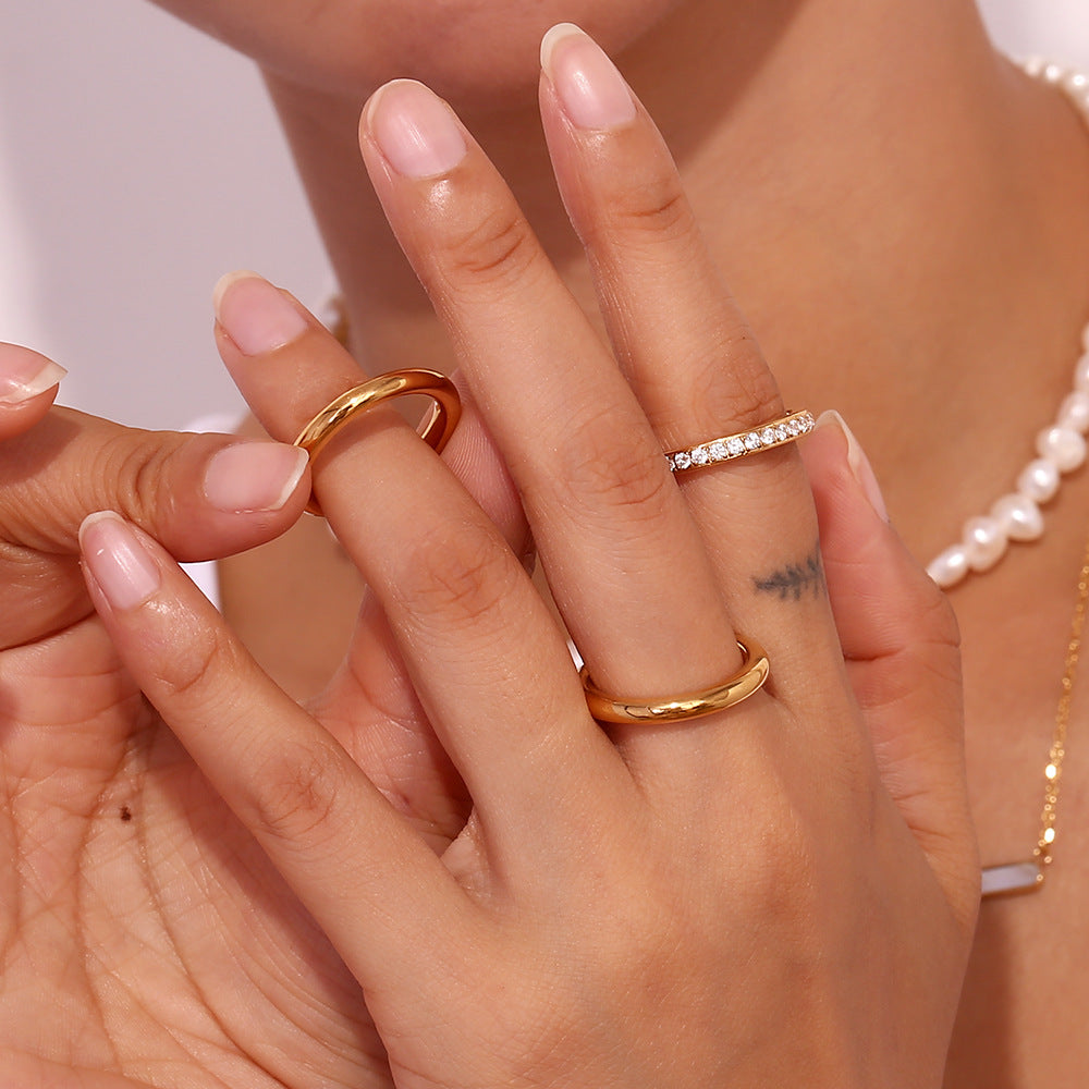 18K Gold-Tone Zircon Stacking Rings Set for Mom – 3-Piece Stainless Steel Ring Set