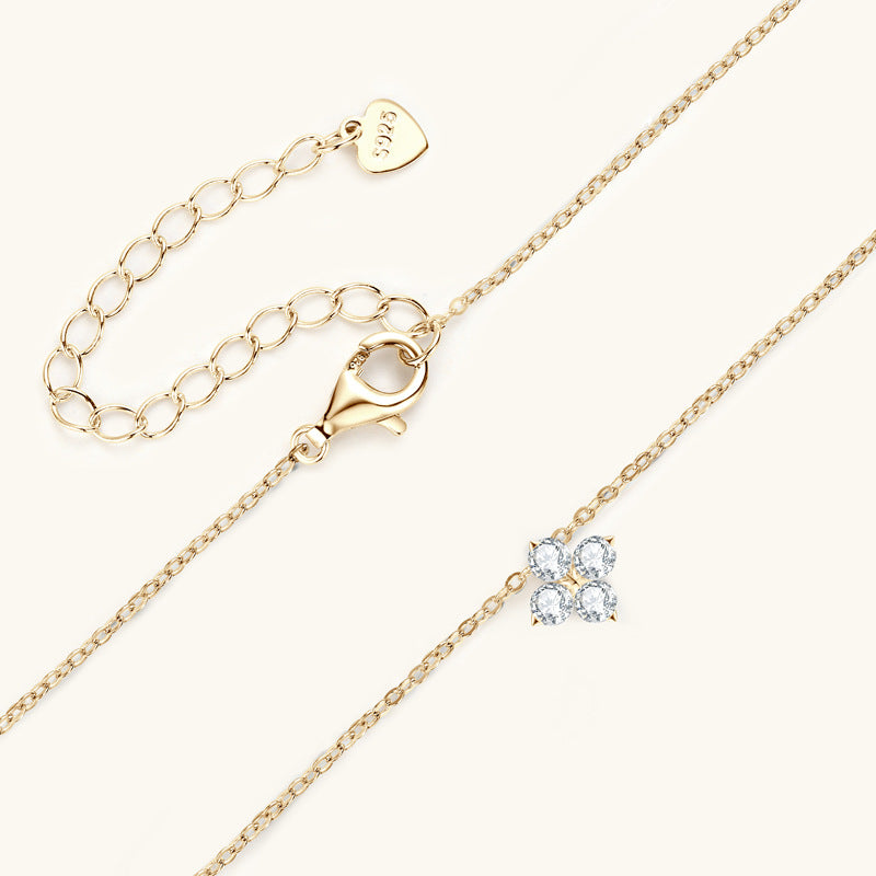 Custom GRA Moissanite Lab-Diamond Alhambra Necklace Plated Gold 925 Silver For Women Cushion Cut Daily Wear