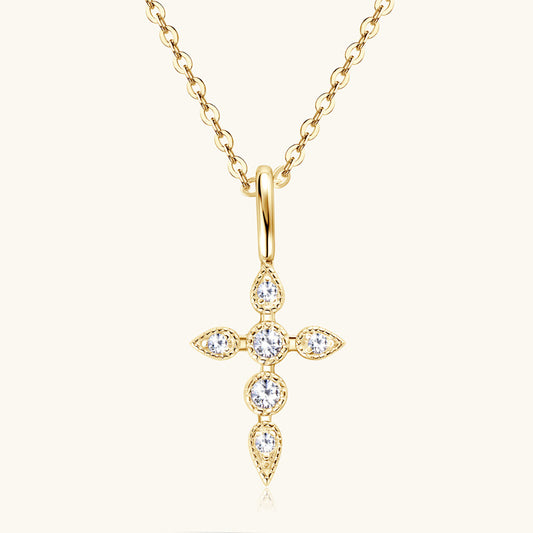 Custom GRA Moissanite Lab-Diamond Cross Hearts Chrome Necklace Plated Gold 925 Silver For Women Cushion Cut Daily Wear