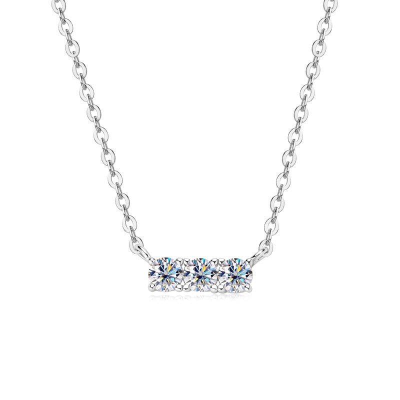 Custom GRA Moissanite Lab-Diamond Three-Stone Hearts Chrome Necklace Plated Gold 925 Silver For Women Cushion Cut Daily Wear