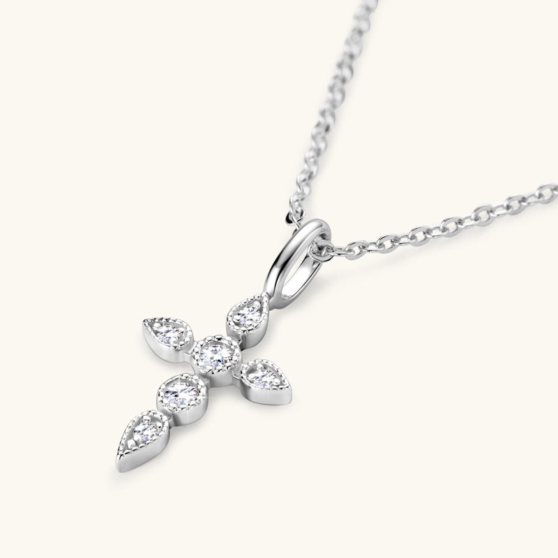 Custom GRA Moissanite Lab-Diamond Cross Hearts Chrome Necklace Plated Gold 925 Silver For Women Cushion Cut Daily Wear