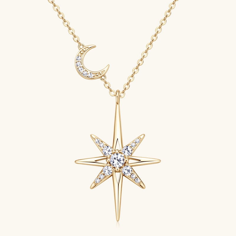 Custom GRA Moissanite Lab-Diamond Star Necklace Plated Gold 925 Silver For Women Cushion Cut Daily Wear