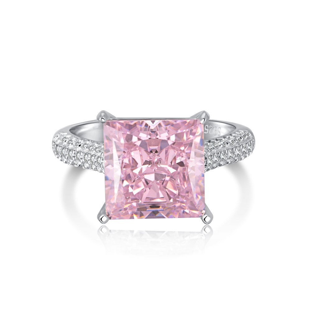 Coco zircon Engagement Pink Ring Plated Sterling Silver Cushion Cut 5ct