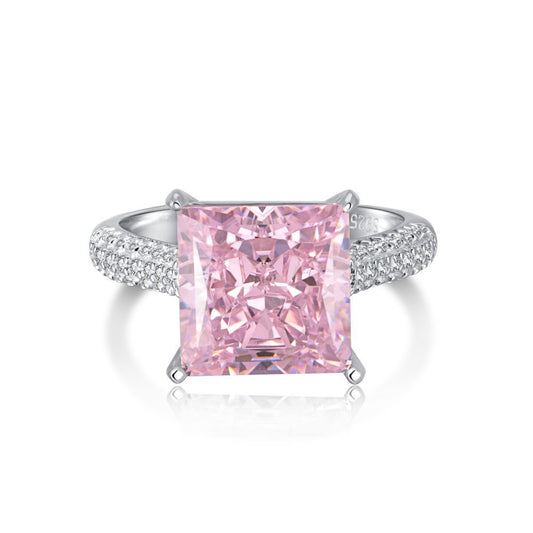 Coco zircon Engagement Pink Ring Plated Sterling Silver Cushion Cut 5ct