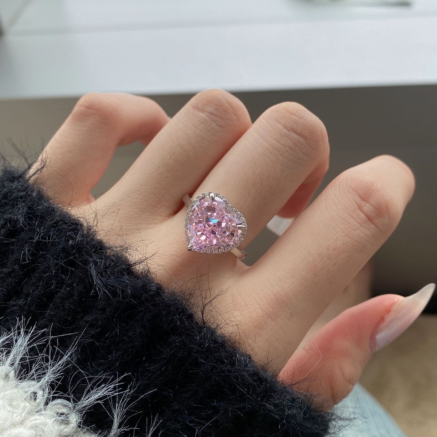 Coco zircon Engagement Pink Ring Plated Sterling Silver Heart Shape