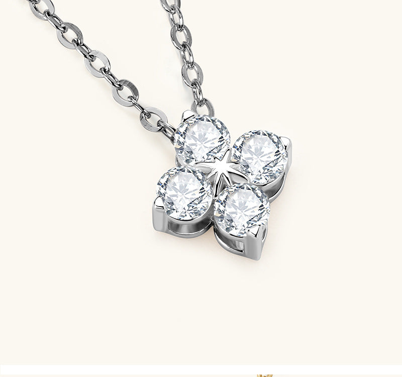 Custom GRA Moissanite Lab-Diamond Alhambra Necklace Plated Gold 925 Silver For Women Cushion Cut Daily Wear