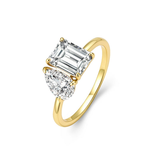 3 Carat Octagon & Pear Cut Moissanite Ring for Women, GRA Certified, 925 Sterling Silver