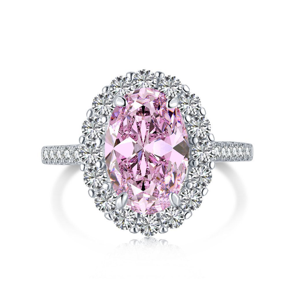 Coco zircon Engagement Pink Ring Plated Sterling Silver Round Brilliant Cut 3ct