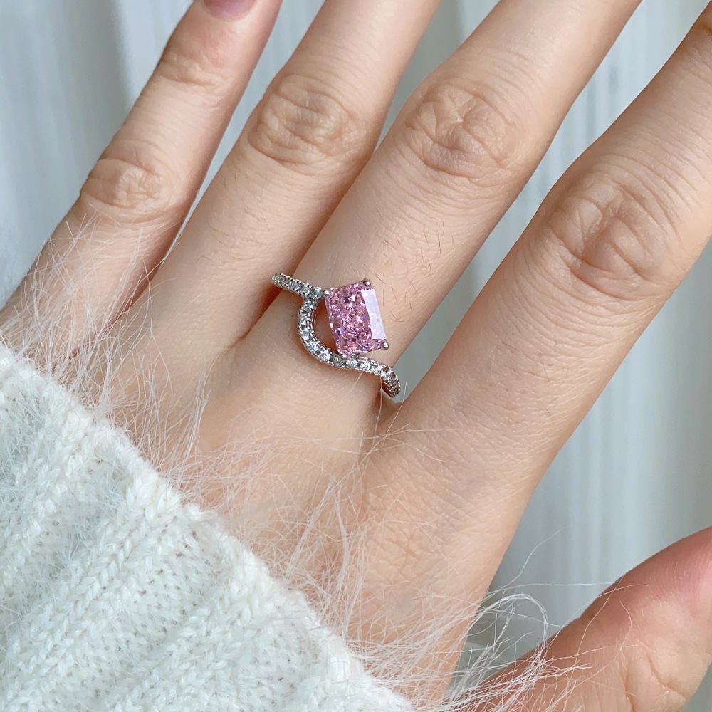 Coco zircon Engagement Pink Ring Plated Sterling Silver 2ct